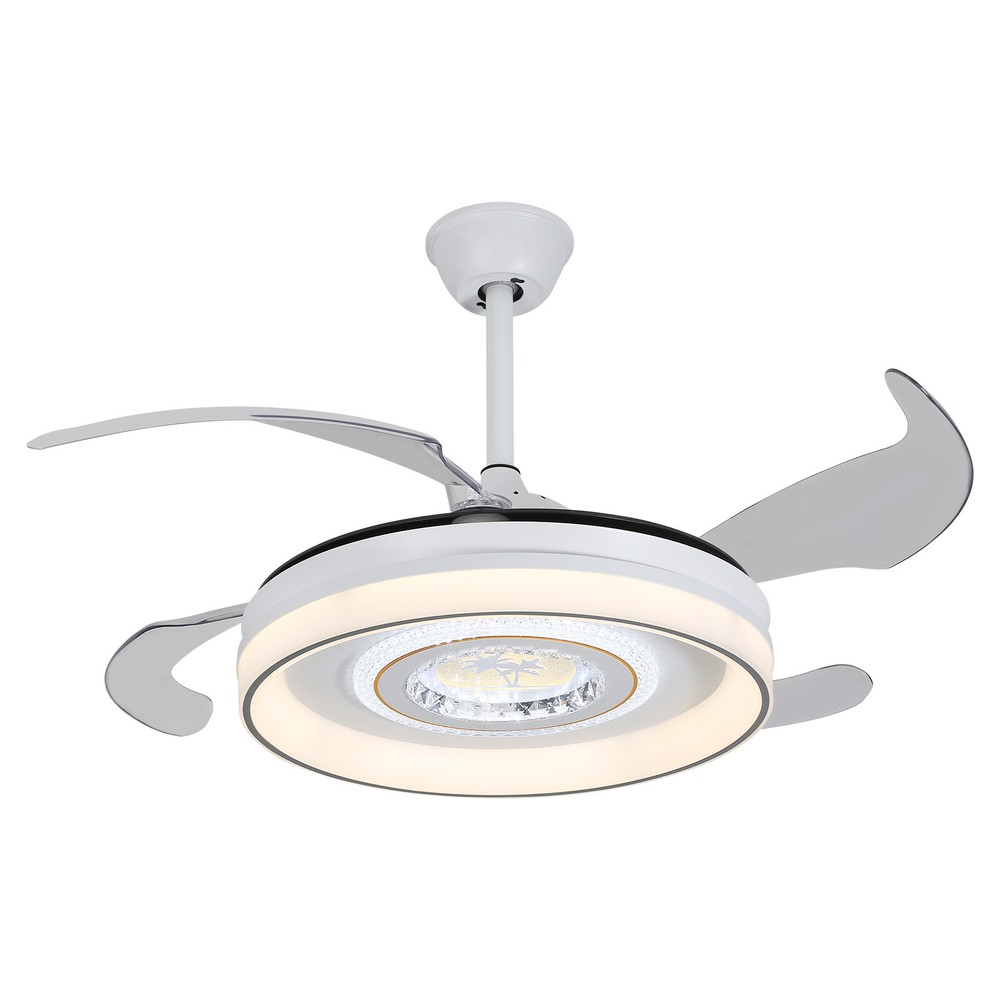 42in Modern Flush Mount Round Dimmable Ceiling Fan Light W/Remote White & Grey
