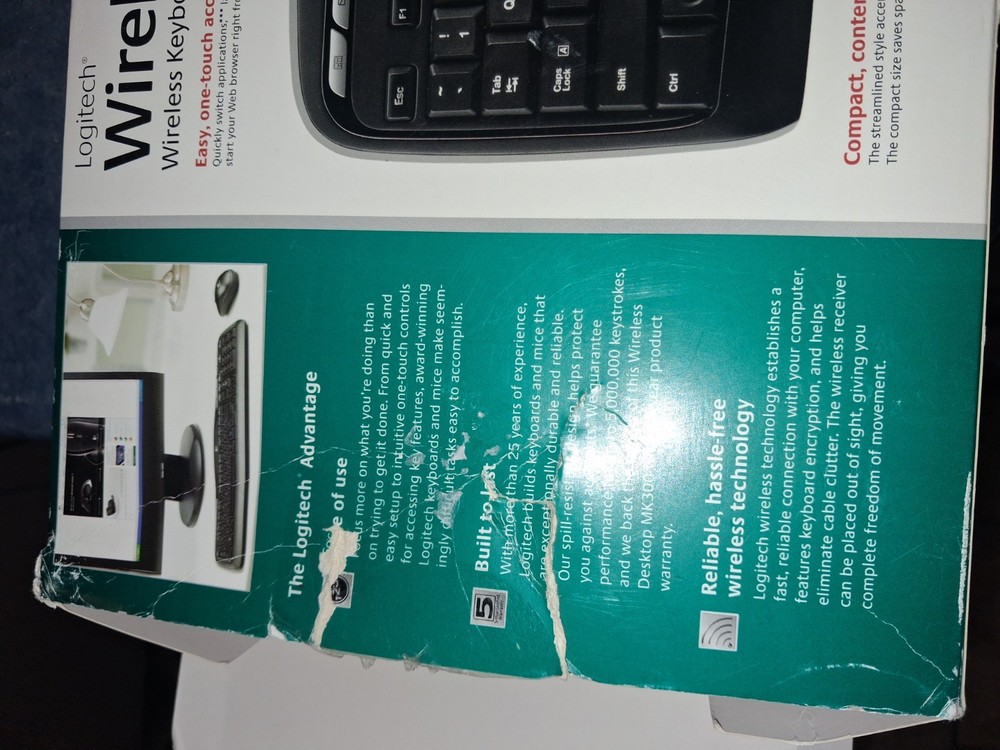Logitech MK300 Wireless Desktop Keyboard Mouse Replacement, No Receiver New/Ope