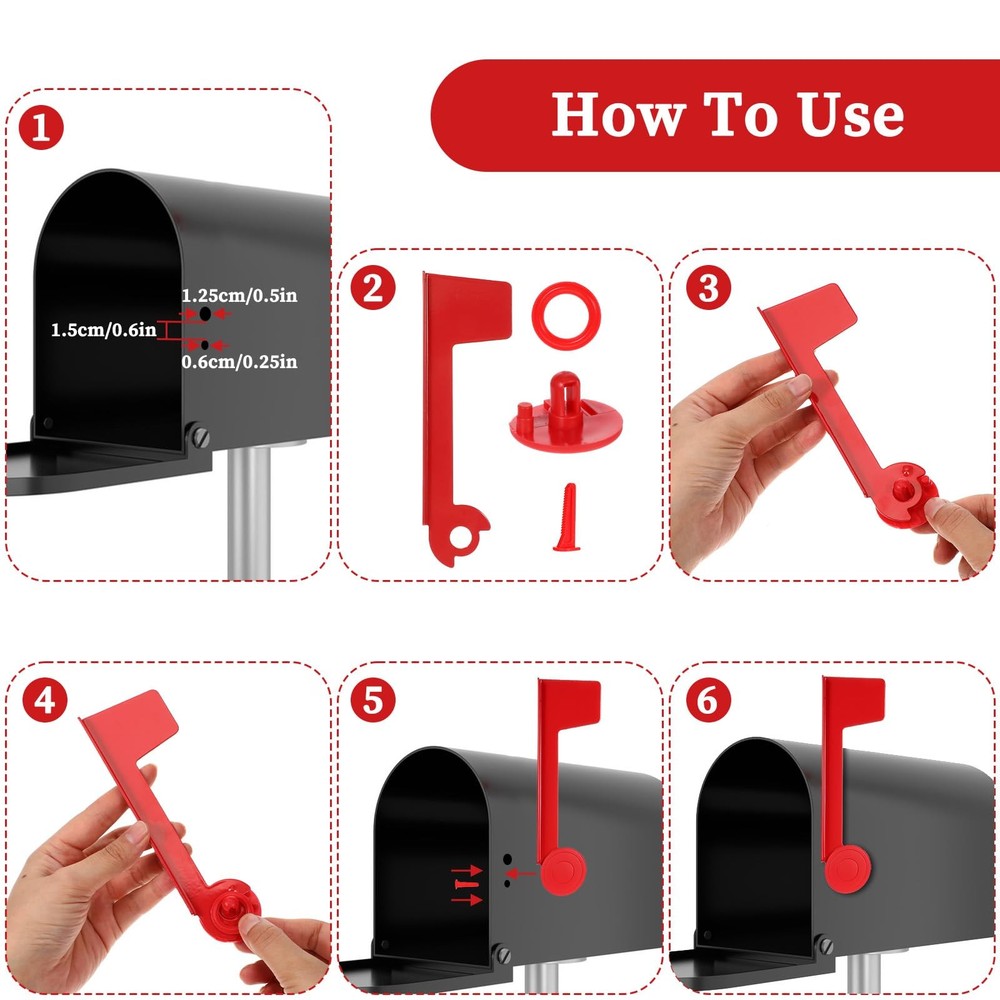 Mailbox Flag Replacement, Easy Installation Metal Mailbox Flag Universal Red