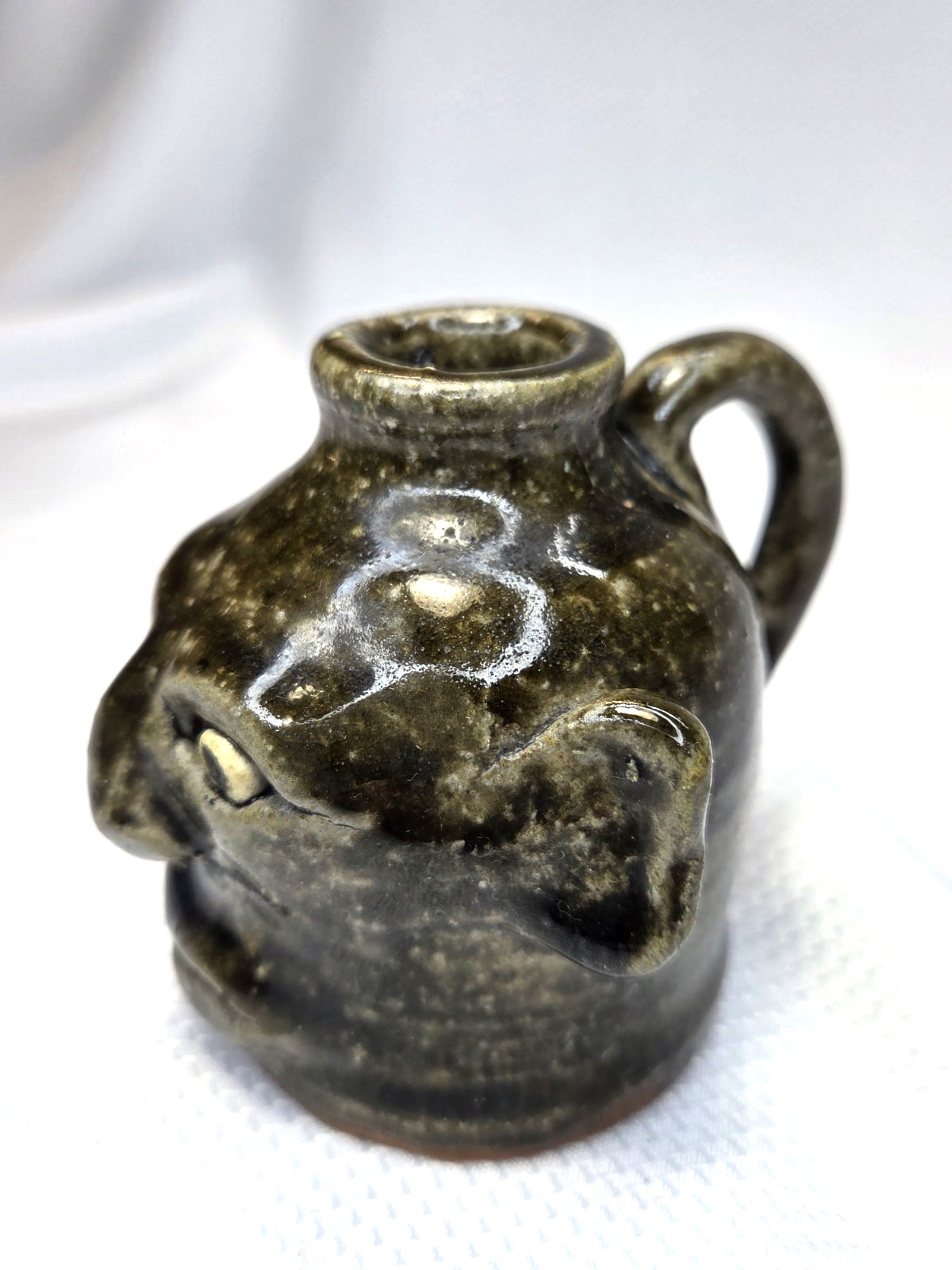 Anita Meaders Miniature Small Folk Pottery Face Jug Vase, Georgia 3 3/8" Tall