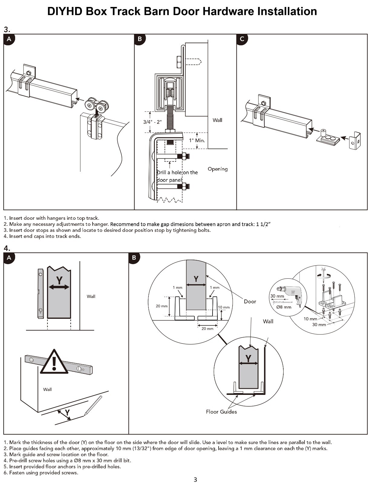 Black Box Track Double Sliding Barn Door Hardware,Heavy Duty Wall Mount kit