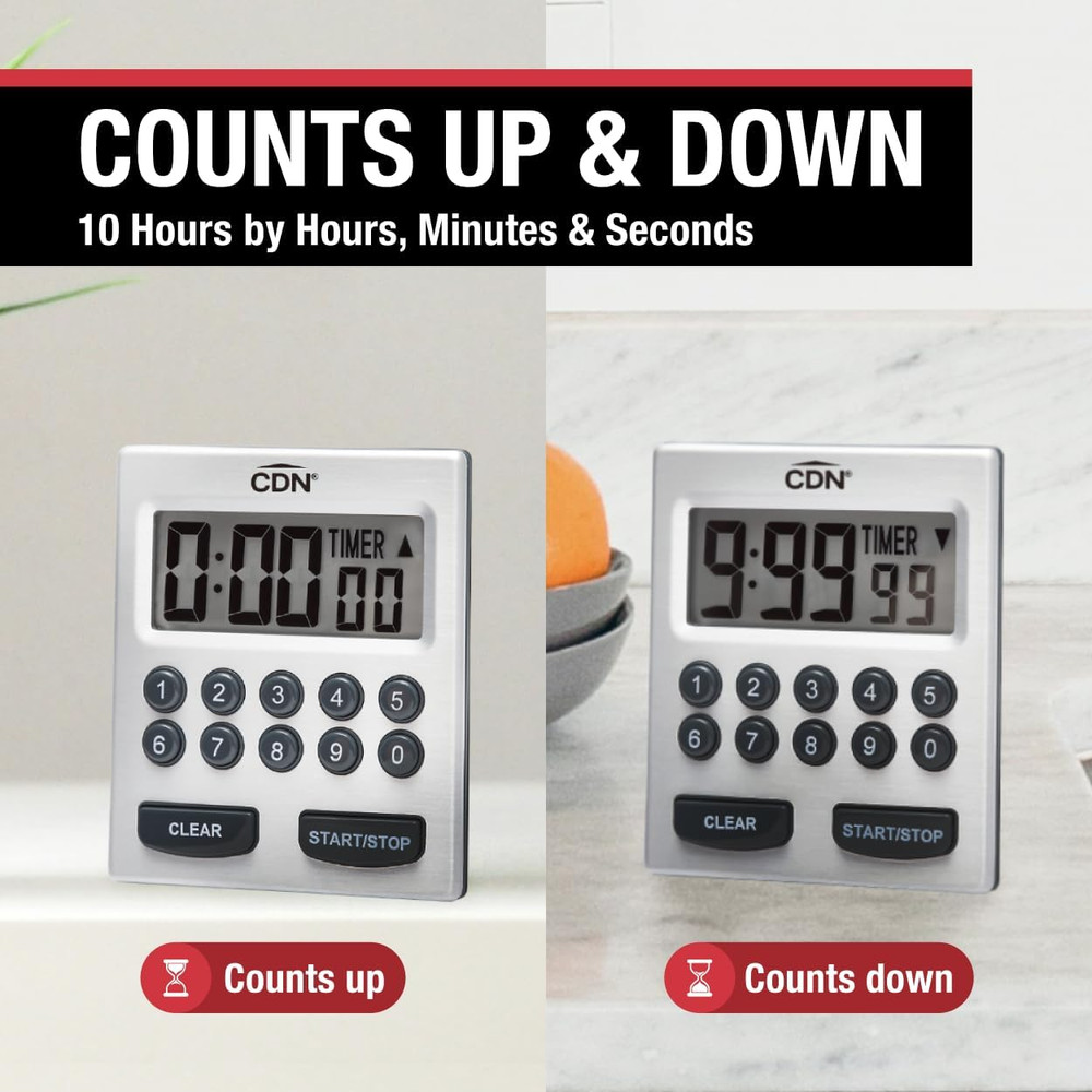 Direct Entry 2- Alarm Digital Kitchen Timer | Counts up & Down, 10 Hours by Hour