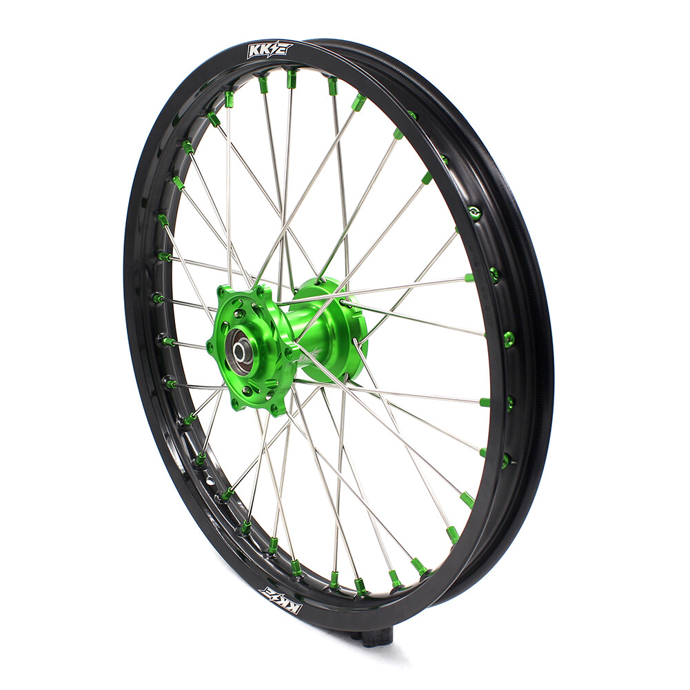 KKE 19/16 Spoked Kid's Big Wheels Set Fit KAWASAKI KLX140 16-2017 Green Nipples