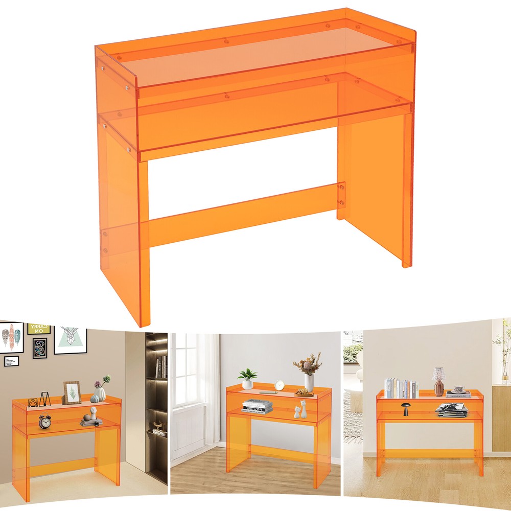 2 Tier Acrylic Table Clear Entry Table Small Entryway Table Orange 100*30*80cm