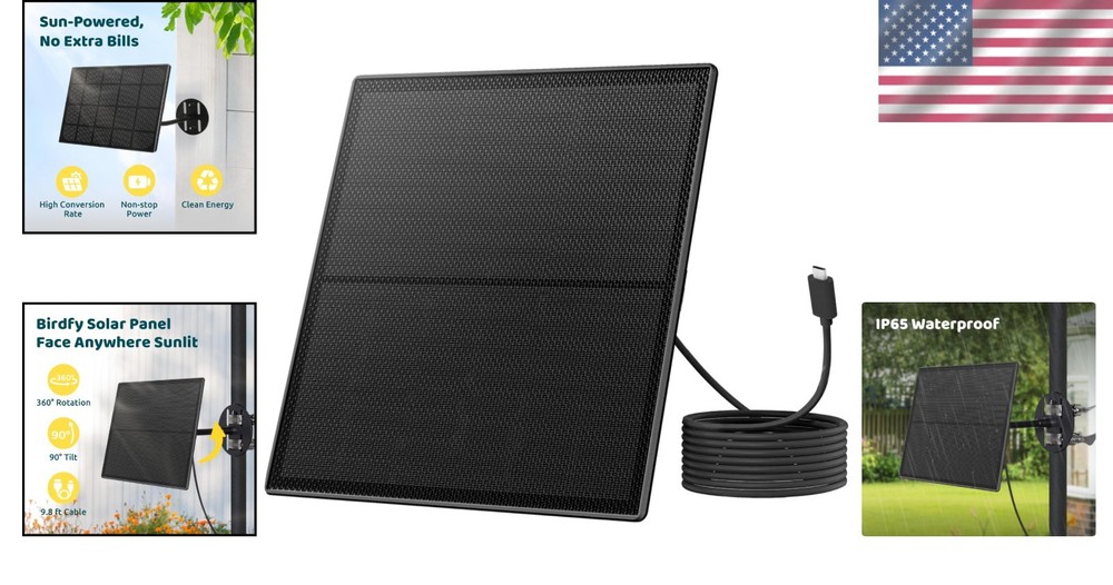 Waterproof 5W Solar Panel with Adjustable Mount for Bird Feeder Cameras