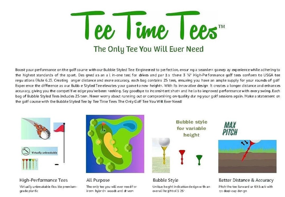 Golf Tee's 25 Pack Plastic Bubble Tee's UNBREAKABLE