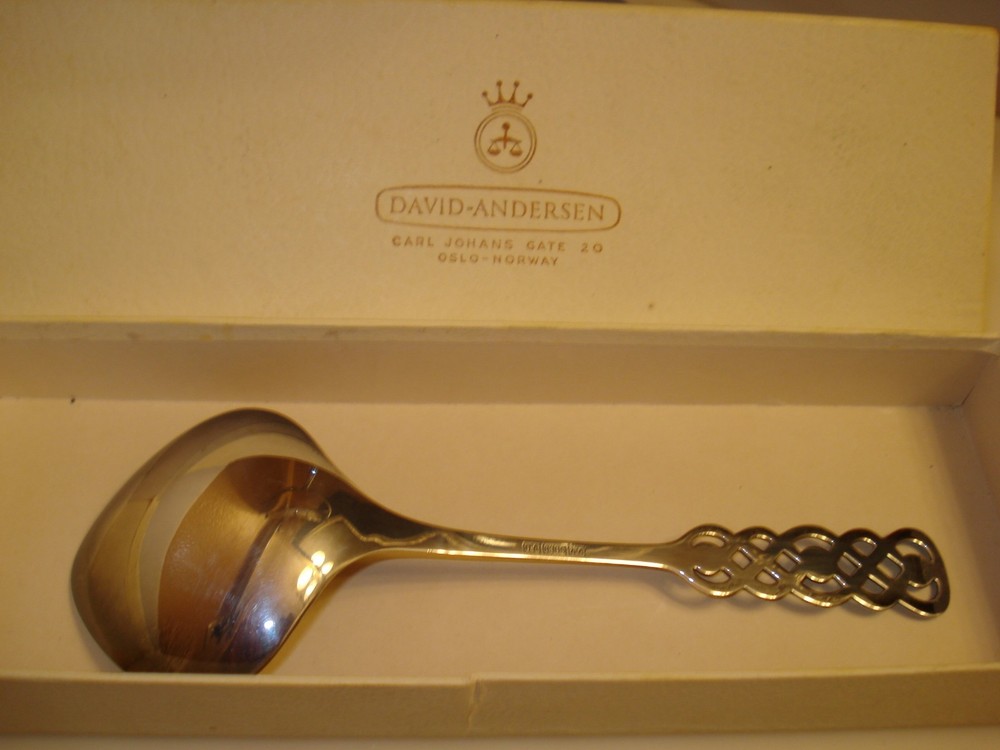 DAVID ANDERSEN SILVER 830S LARGE SERVING SPOON RINGEBU PAT.ORIGINAL BOX 46.6 G.