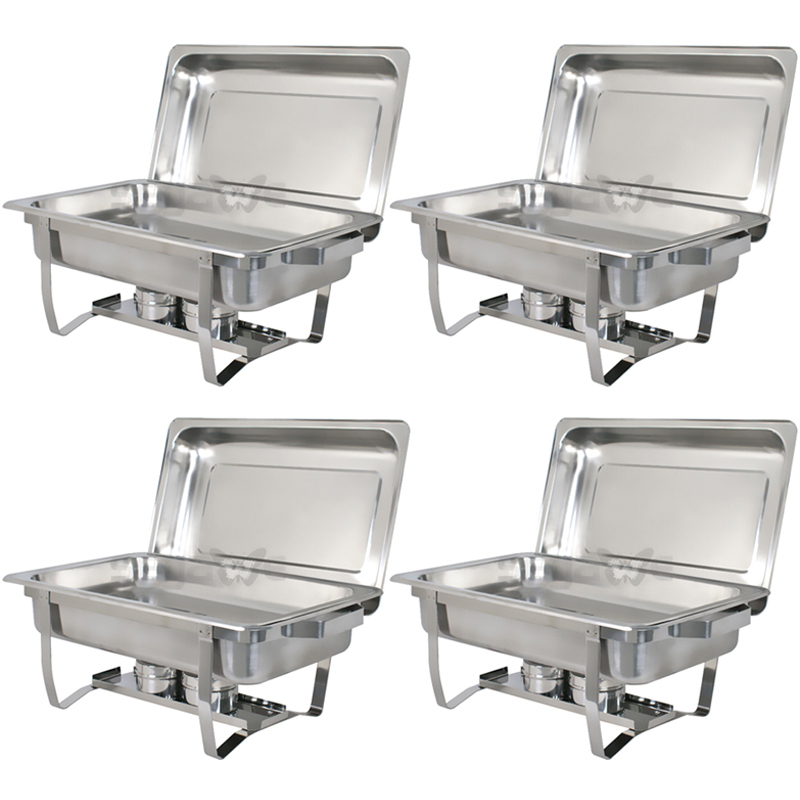 4 Packs Chafing Dish 8 Quart Stainless Steel Rectangular Chafer Full Size Buffet