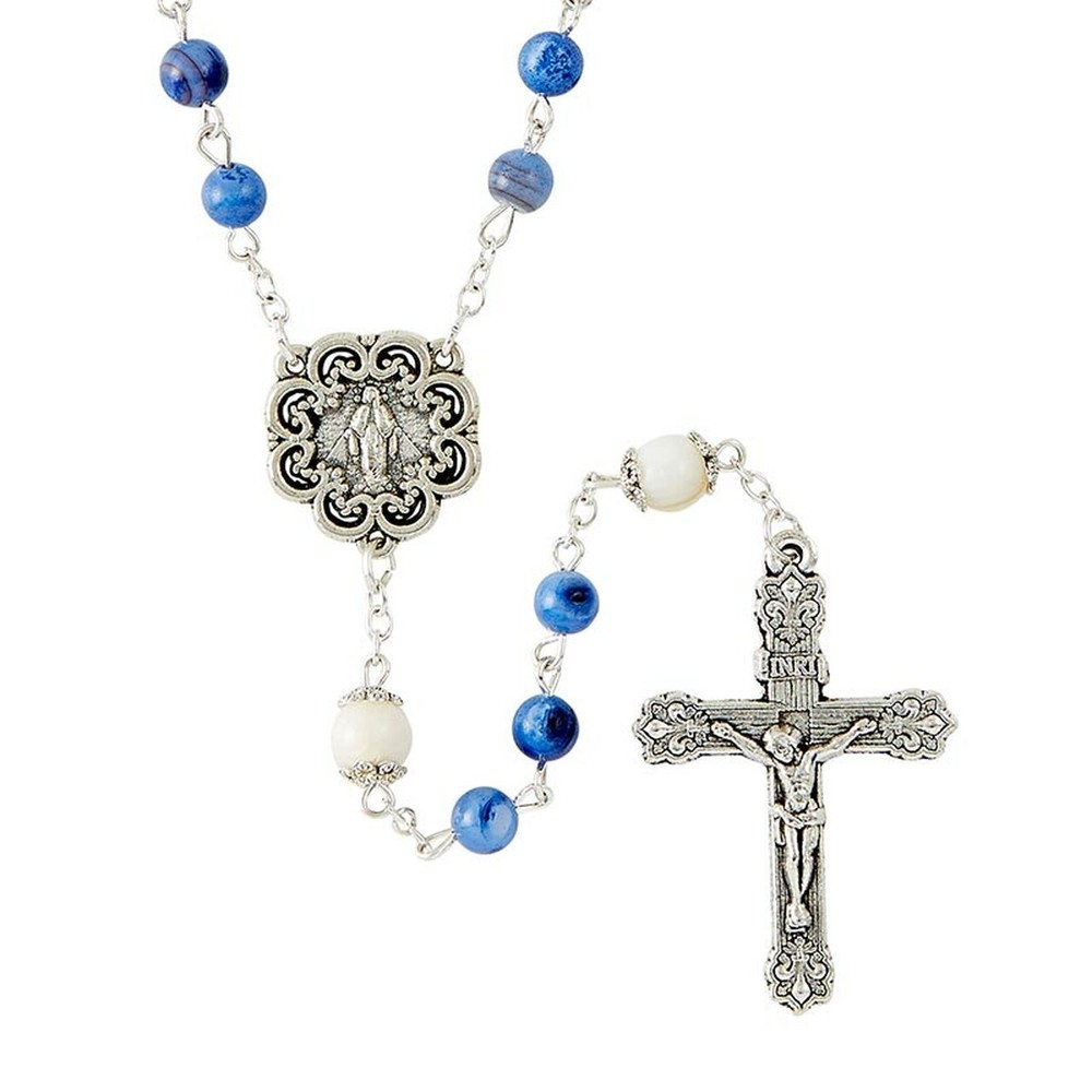 Glass River Pearl Rosary - Blue (G4623) - 22" Long - With Gift Bag