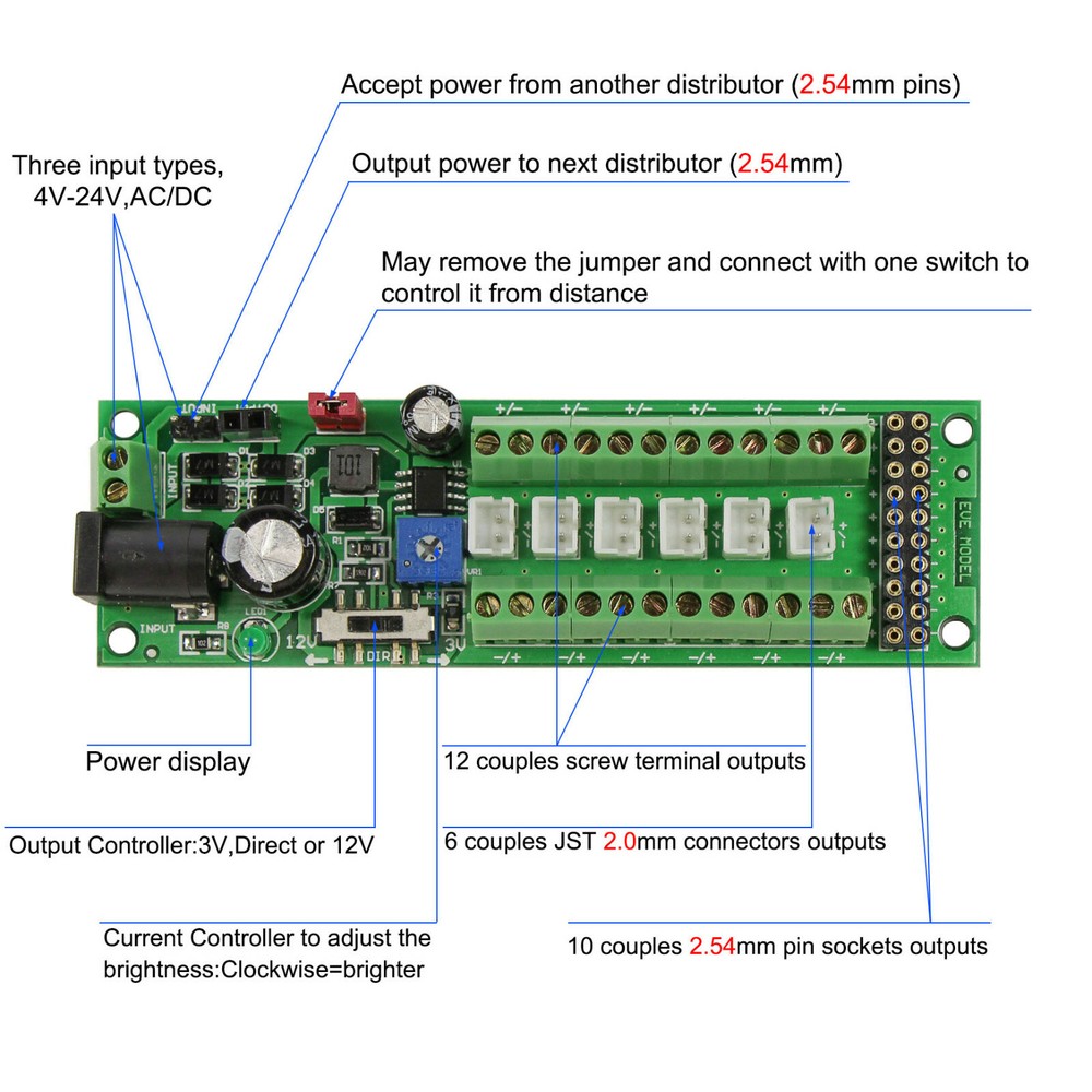 Power Distribution Board Self-adapt Power Distributor+Accessory LED Light Hub