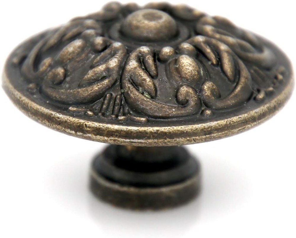 6 Pcs Vintage Antique Brass Knobs Handles Pulls with Flower Pattern For Cabinet