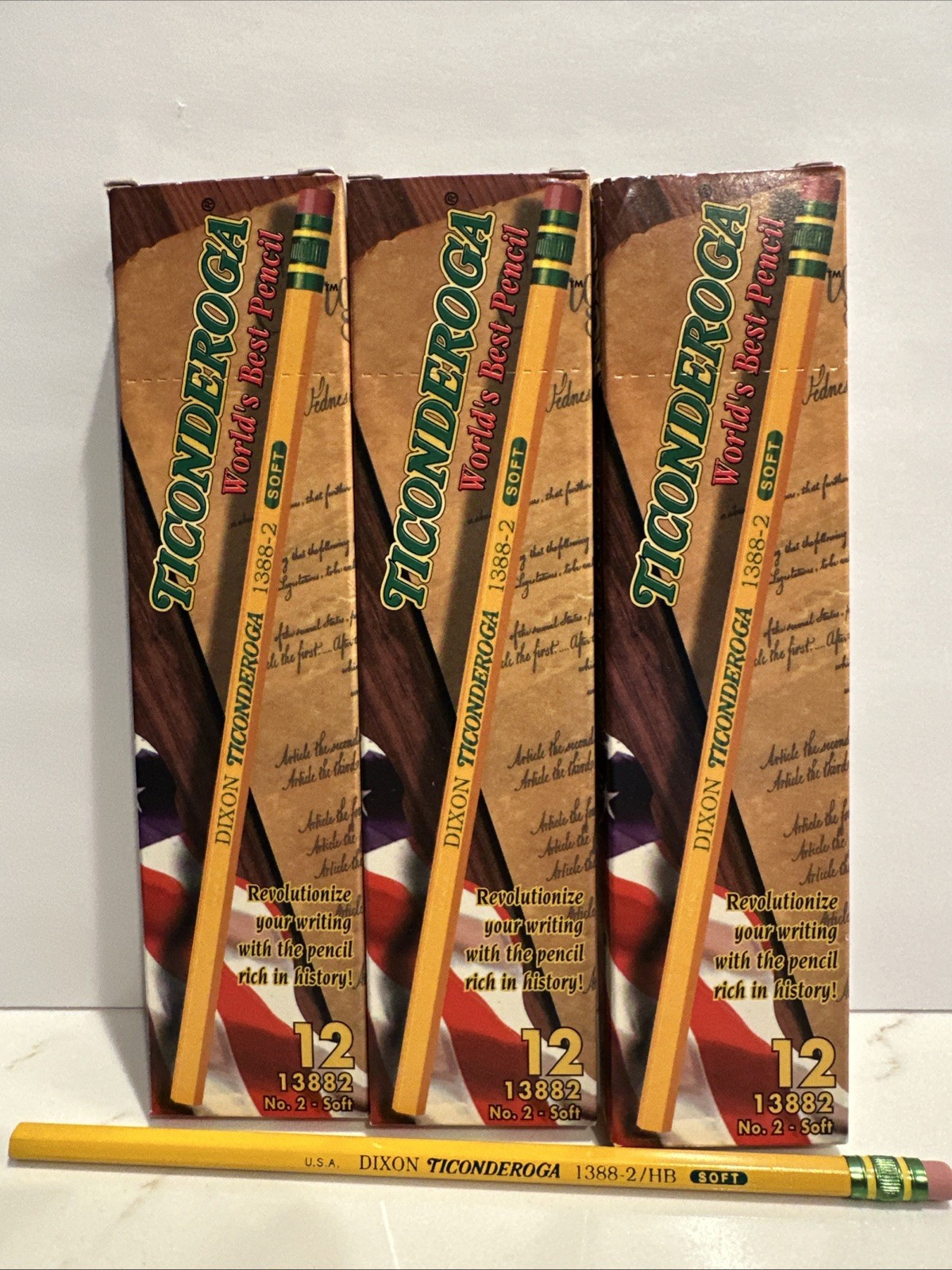 Vintage Dixon Ticonderoga 13882 No 2 Soft 2 - 12 Count 12 Pencils Made In USA