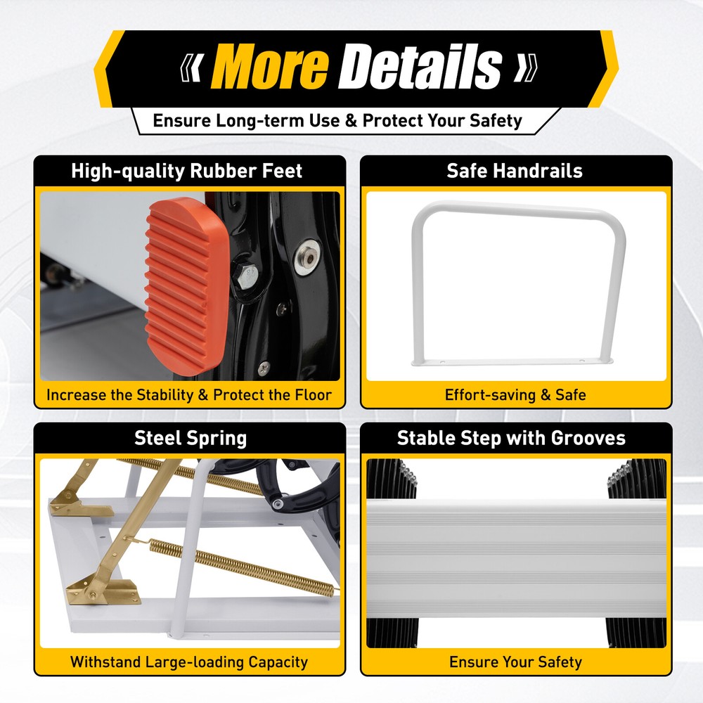 12 Steps Wall Mounted Folding Ladder Loft Stair Attic Steps Pull Down 882lb Load