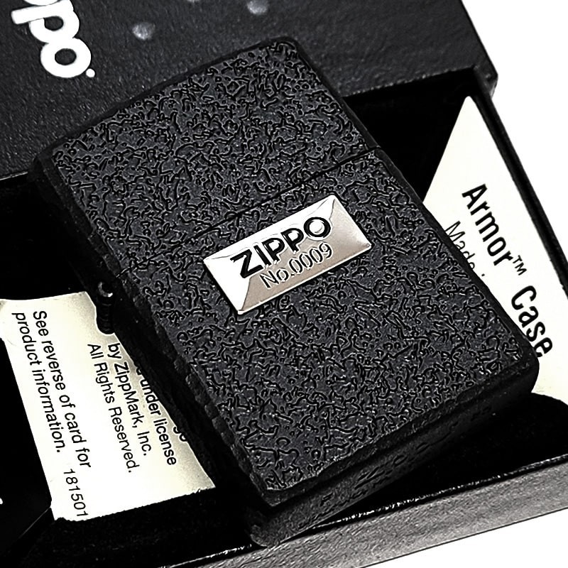 Zippo Armor Deep Black 3 Sided Router Processing Silver Metal Lighter Regular