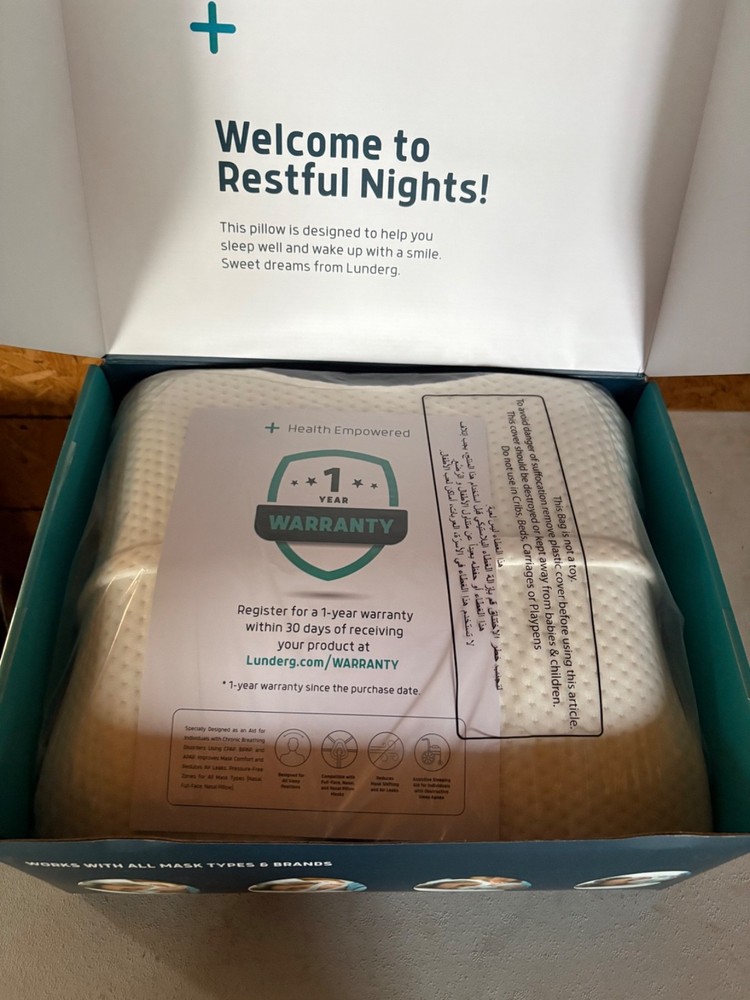 Lunderg Adjustable CPAP Memory Contoured Foam Pillow - New, Open Box