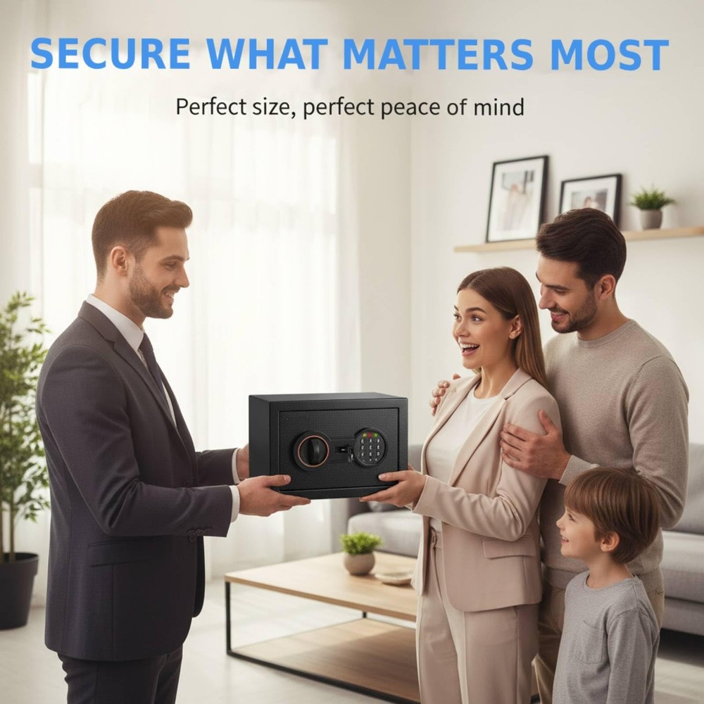 Safe Box 6.69"H with Alarm System Sensor LED Light Wall/Floor Mountable