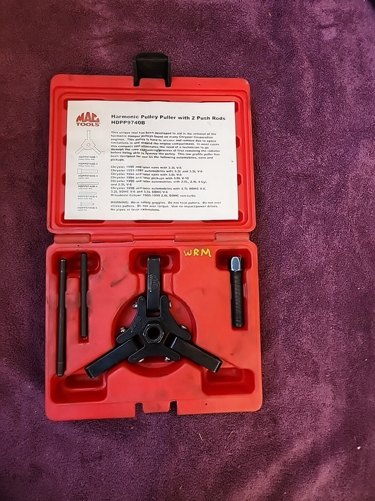 HARMONIC PULLEY PULLER WITH 2 PUSH RODS MAC TOOLS HDPP9740B