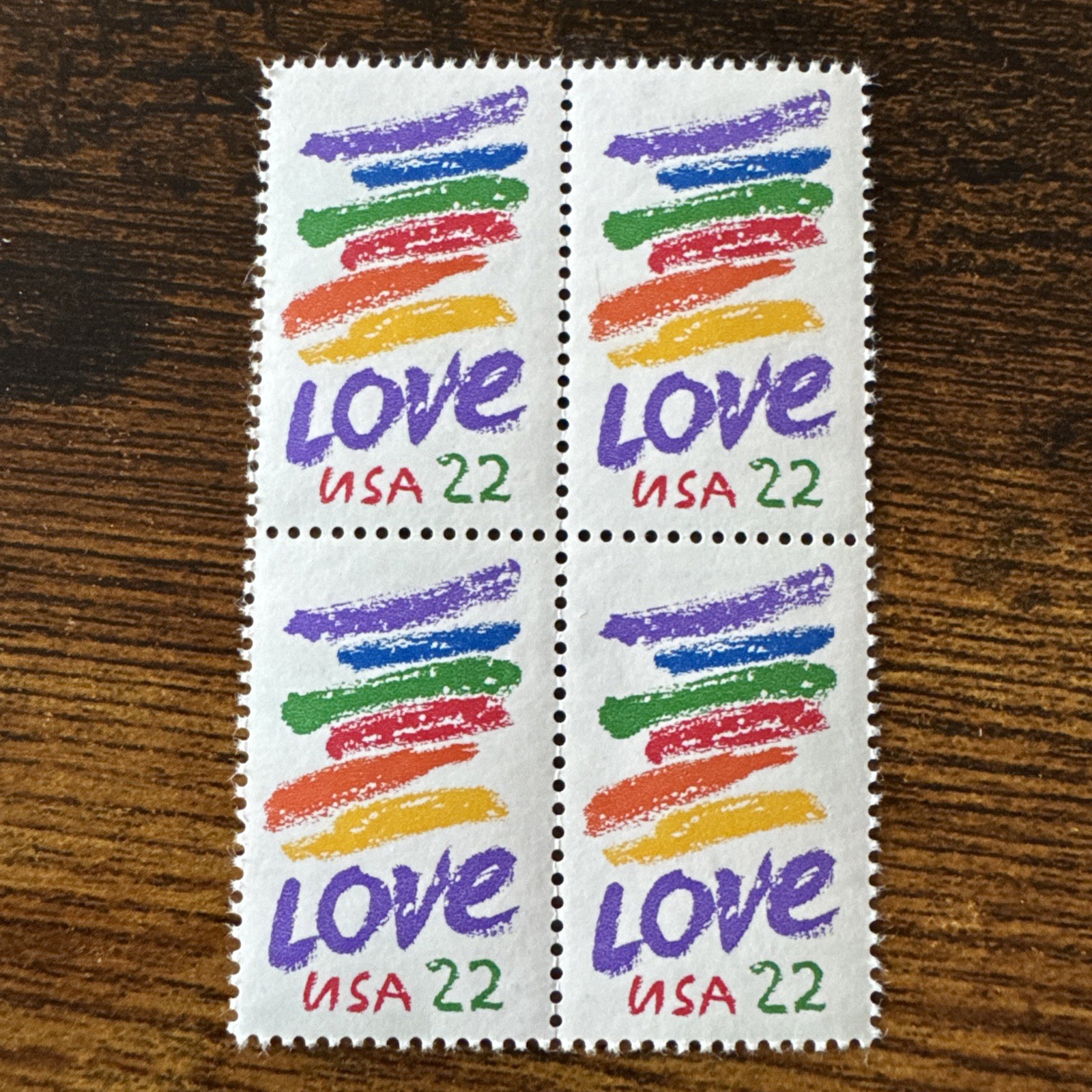 US Love Crayon 22c postage stamp Block of 4 Scott # 2143 MNH