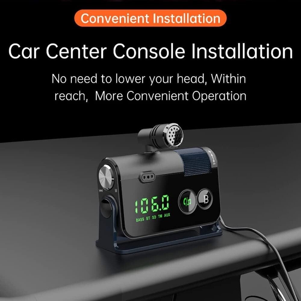 Bluetooth Transmitter Car, 2 Microphones & QC3.0 +Type-C PD 18W HiFi Bass, Car