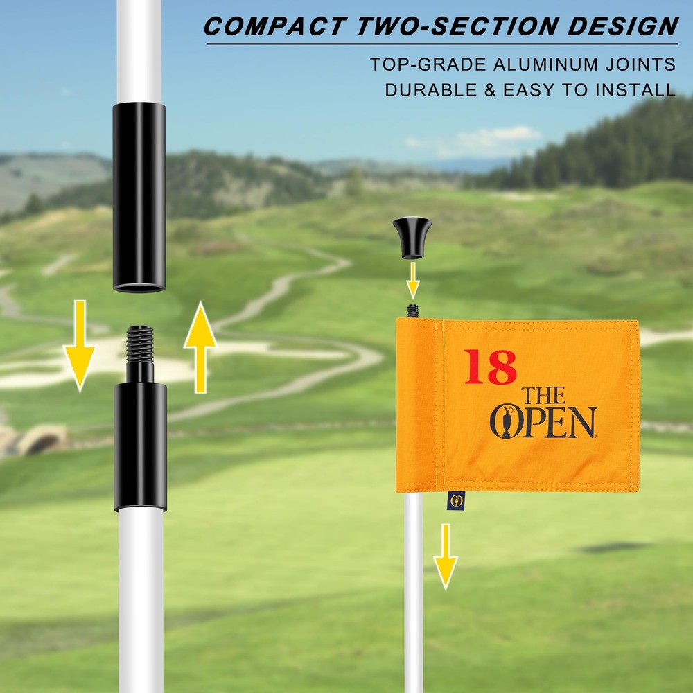 3ft Golf Flagstick - Portable Two-Section Design - Ball Retrieval Base - Perf...