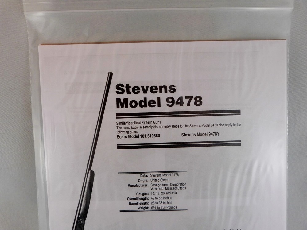 STEVENS MODEL 9478 SHOTGUN BREAK DOWN INSTRUCTION KIT