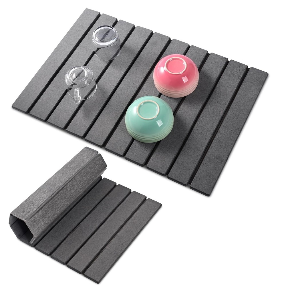 Stone Drying Mat for Kitchen Counter, Large Dark Gray Foldable Diatomaceous E...