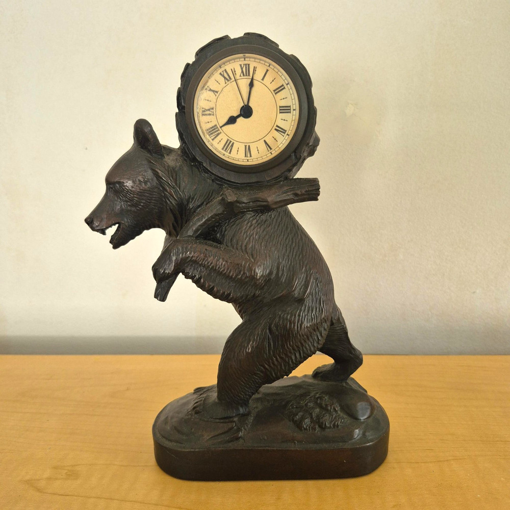 Rustic Oxblood Bear Clock with Backpack Lodge Decor