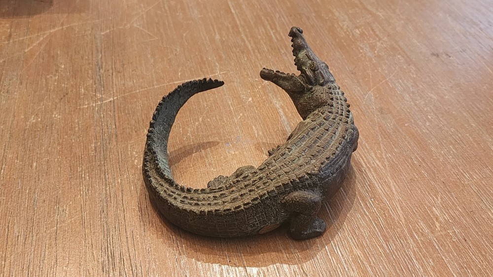Solid Bronze Alligator Sculpture Great Patina - 5" Length