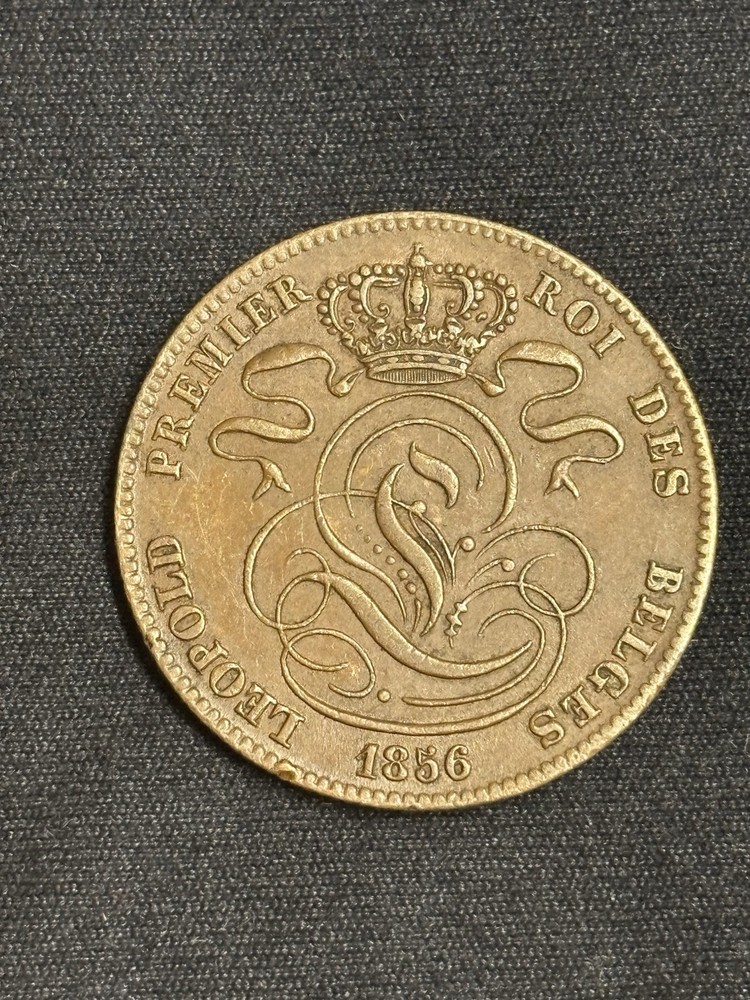 1856 Belgium 5 Centimes, AU+ Details, KM5.1, Sharp!