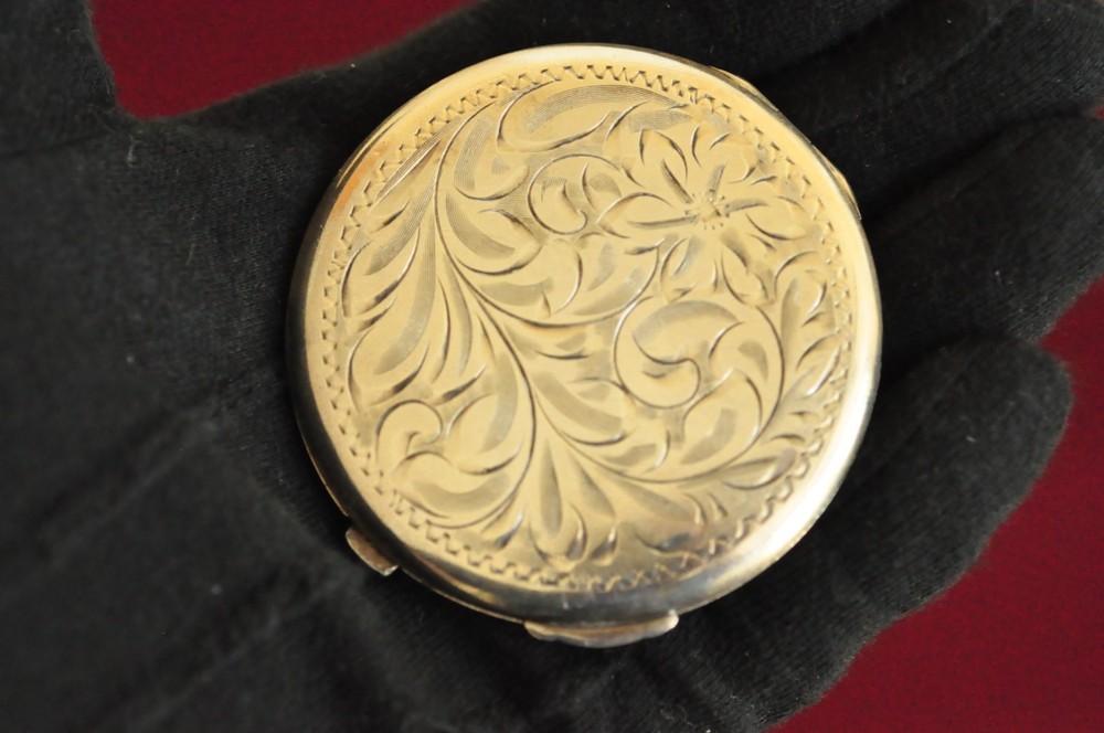 Vintage Birks Sterling Silver Compact – Heavy 44g, 2.5", Etched Front