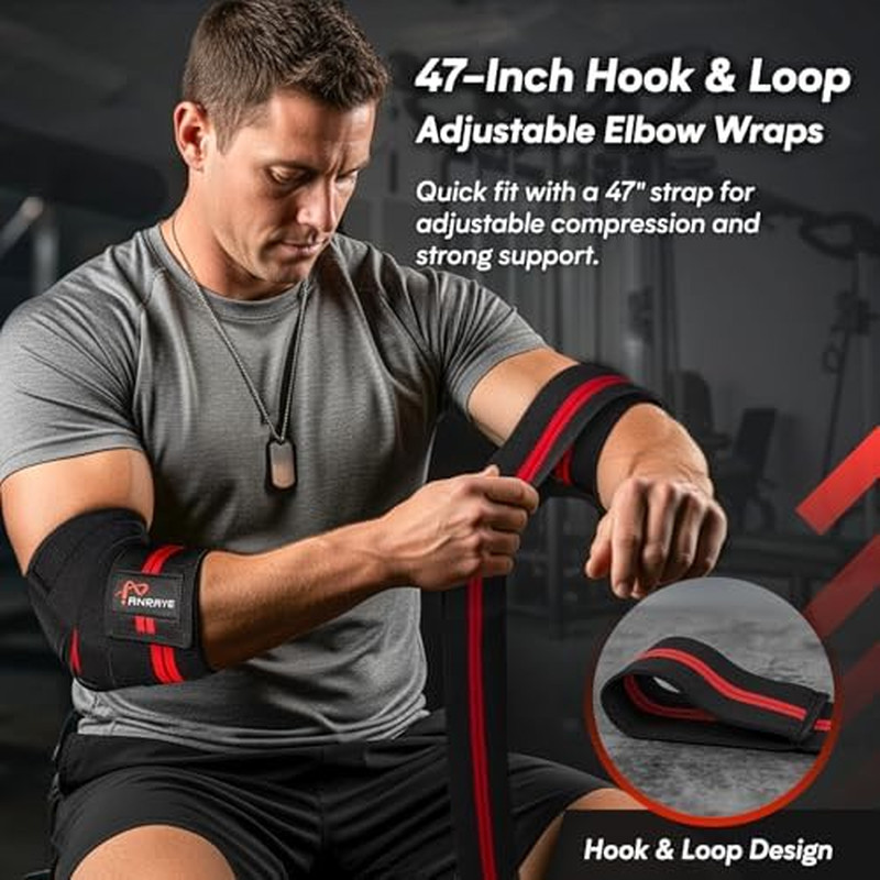 Elbow Wraps for Weightlifting - Adjustable Compression Straps & Elbow Brace for