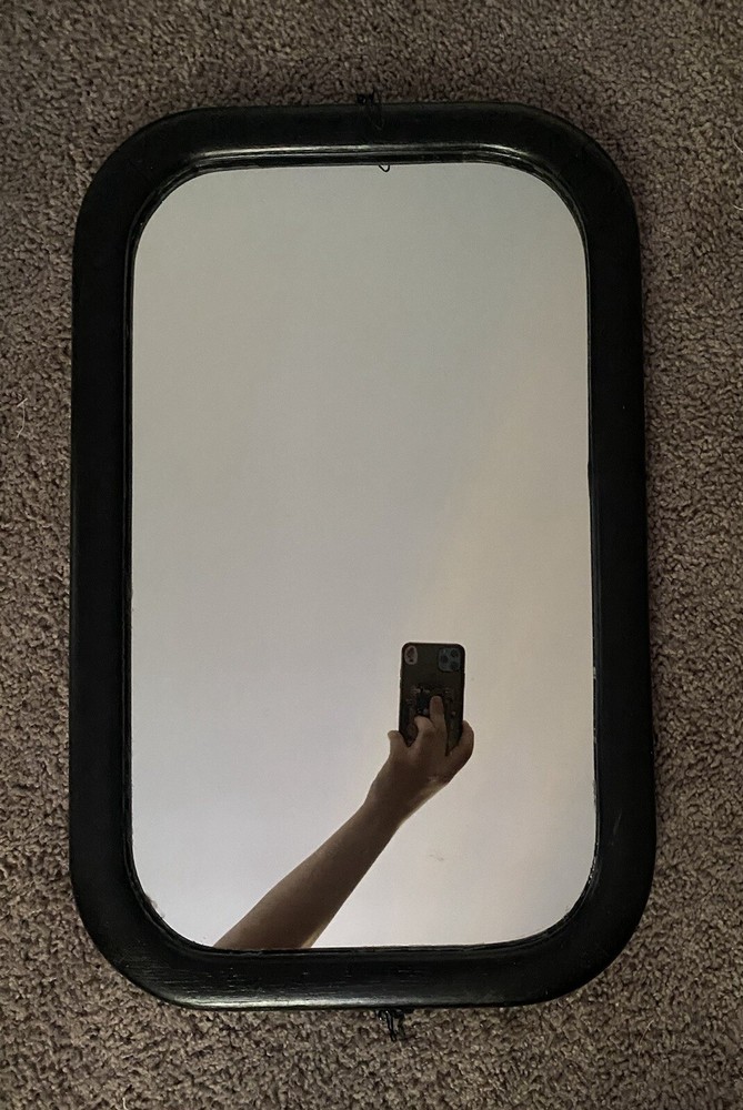 Vintage Painted Black Round Edge Rectangle Mirror
