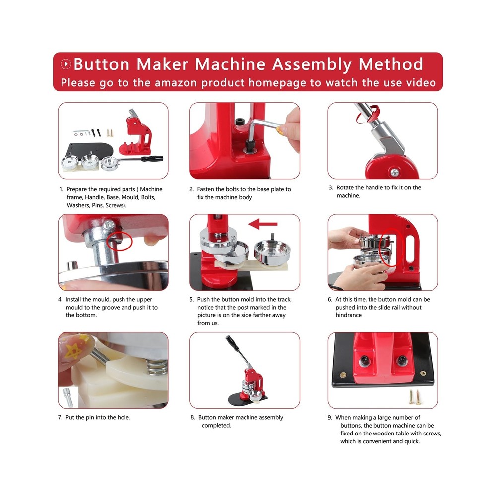 Button Maker Machine Multiple Sizes, DIY Button Press Machine 1.25 inch+2.25 ...