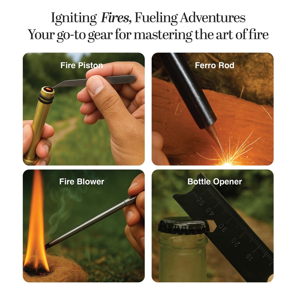 Fire Piston - Ferro Rod - 2 in 1 - Fire Piston Fire Starter Kit - Fire Starte...