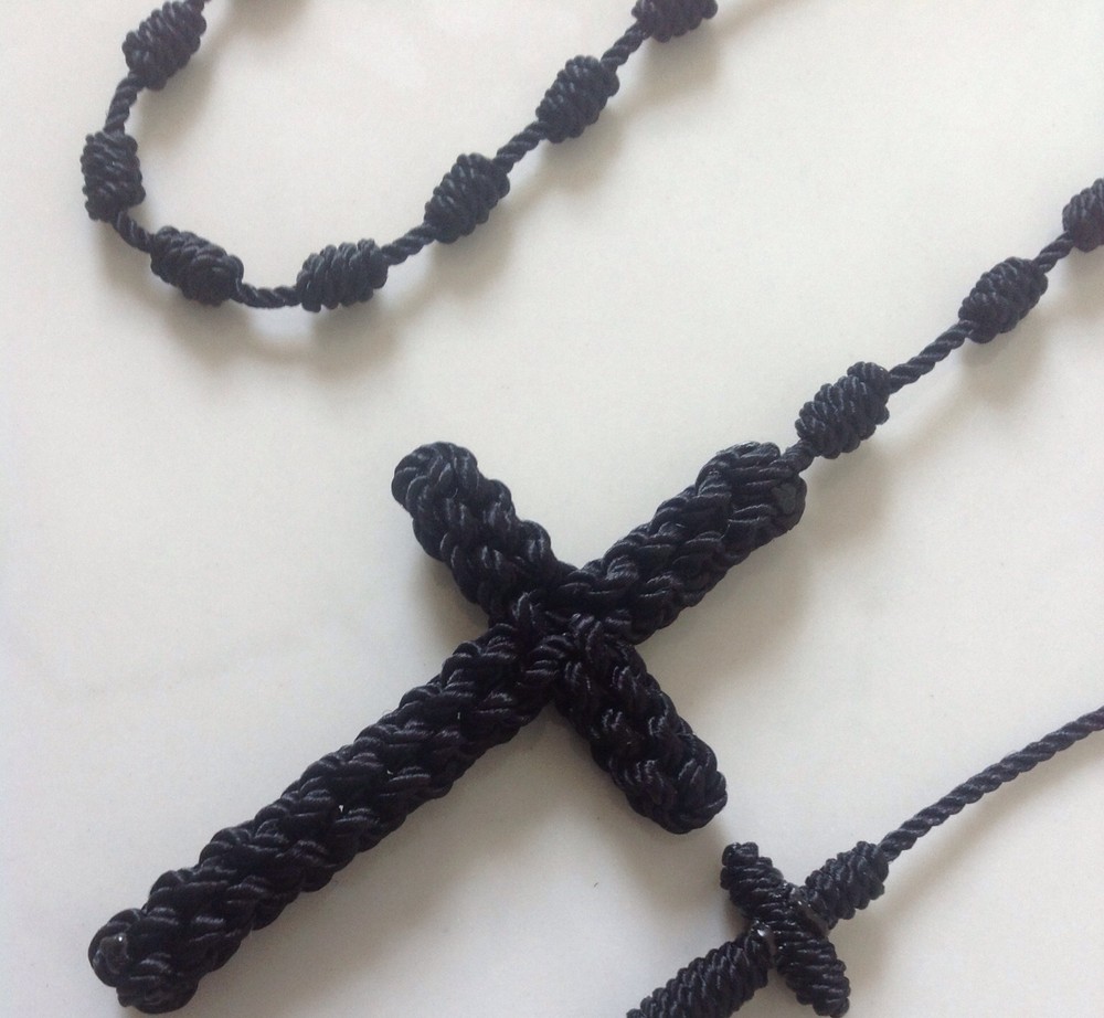 Black Knotted Nylon Cord ROSARY+ Black Decenario