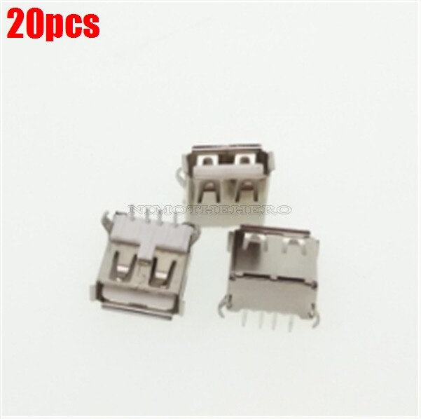 20Pcs Usb Type-A 90° Jacks Socket Pcb Mount Right Angle Female Connector 4-Pi xb