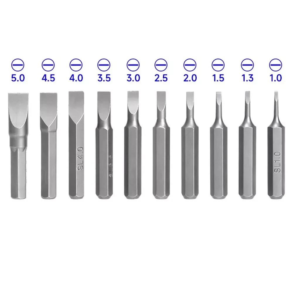 10pcs 4mm Micro Hex Shank Slotted Screwdriver Bits Set Flathead For Power Tool