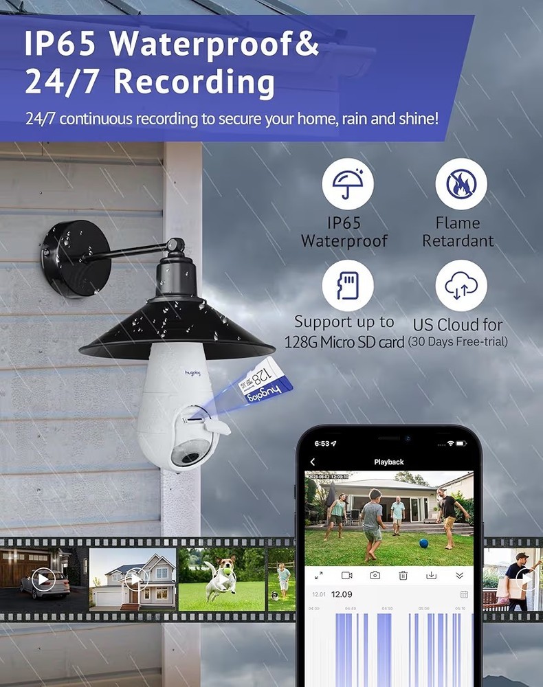 2K Wireless Light Bulb Security Cameras with Motion Detection & Night Vision