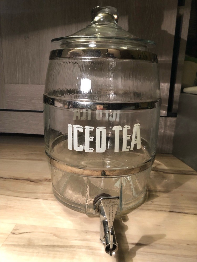 Vintage Antique Iced Tea Barrel Jug Silver Stripe (As ls)