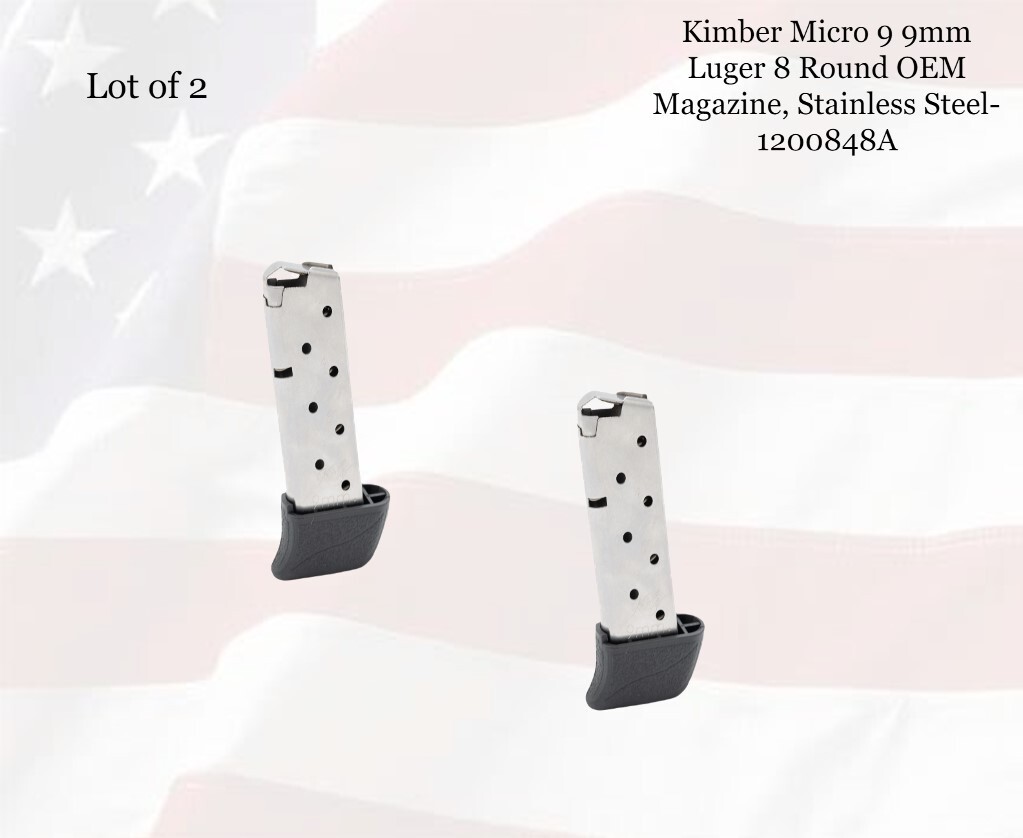 LOT of (2) Kimber Micro 9 9mm Luger 8rd OEM Magazine, Stainless Steel - 1200848A