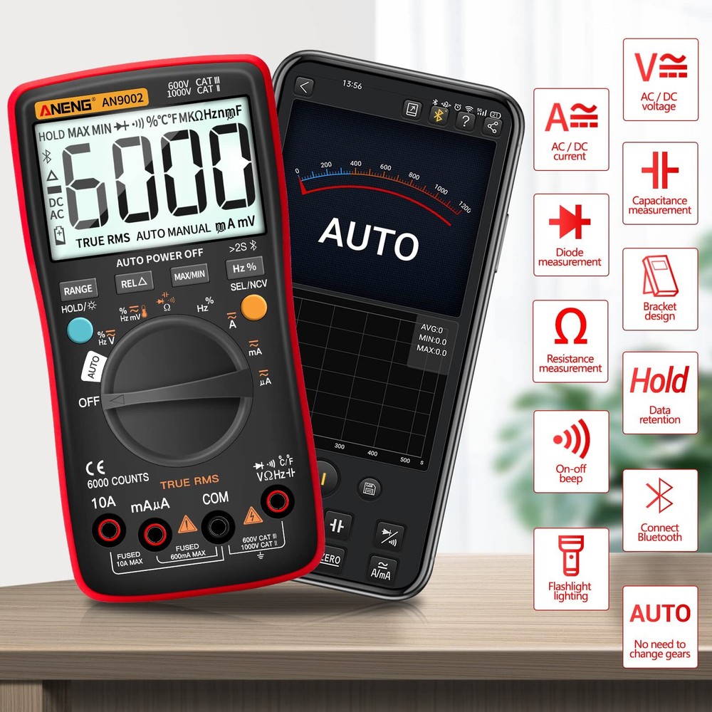 Bluetooth Multimeter Digital Tester Autoranging Trms 6000 Counts Ohmmeter For Ac