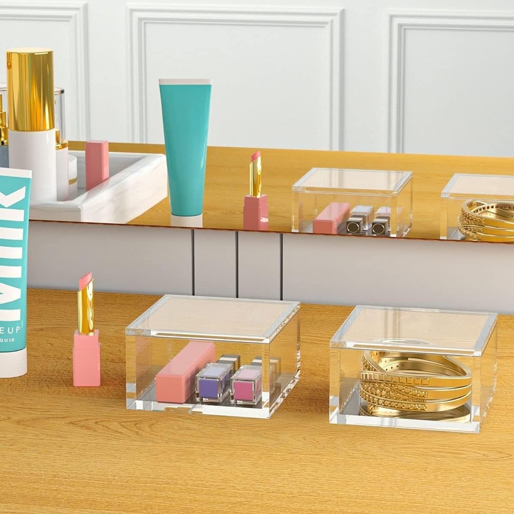 Acrylic Box with Lid, Clear Cube Display Case, Multi-Purpose Box Square Conta...