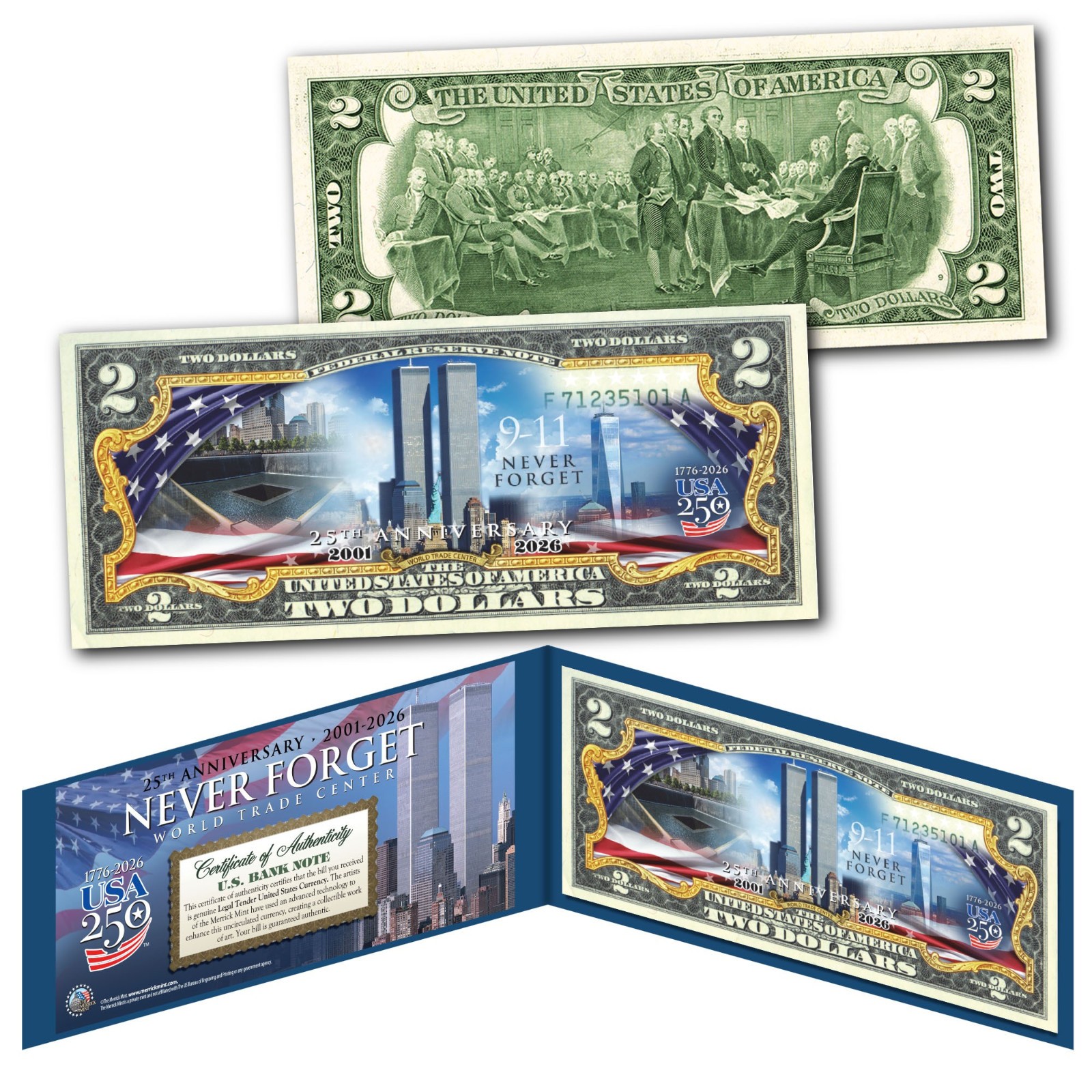 World Trade Center 9/11 WTC 25th ANNIVERSARY Genuine $2 U.S. Bill - AMERICA 250
