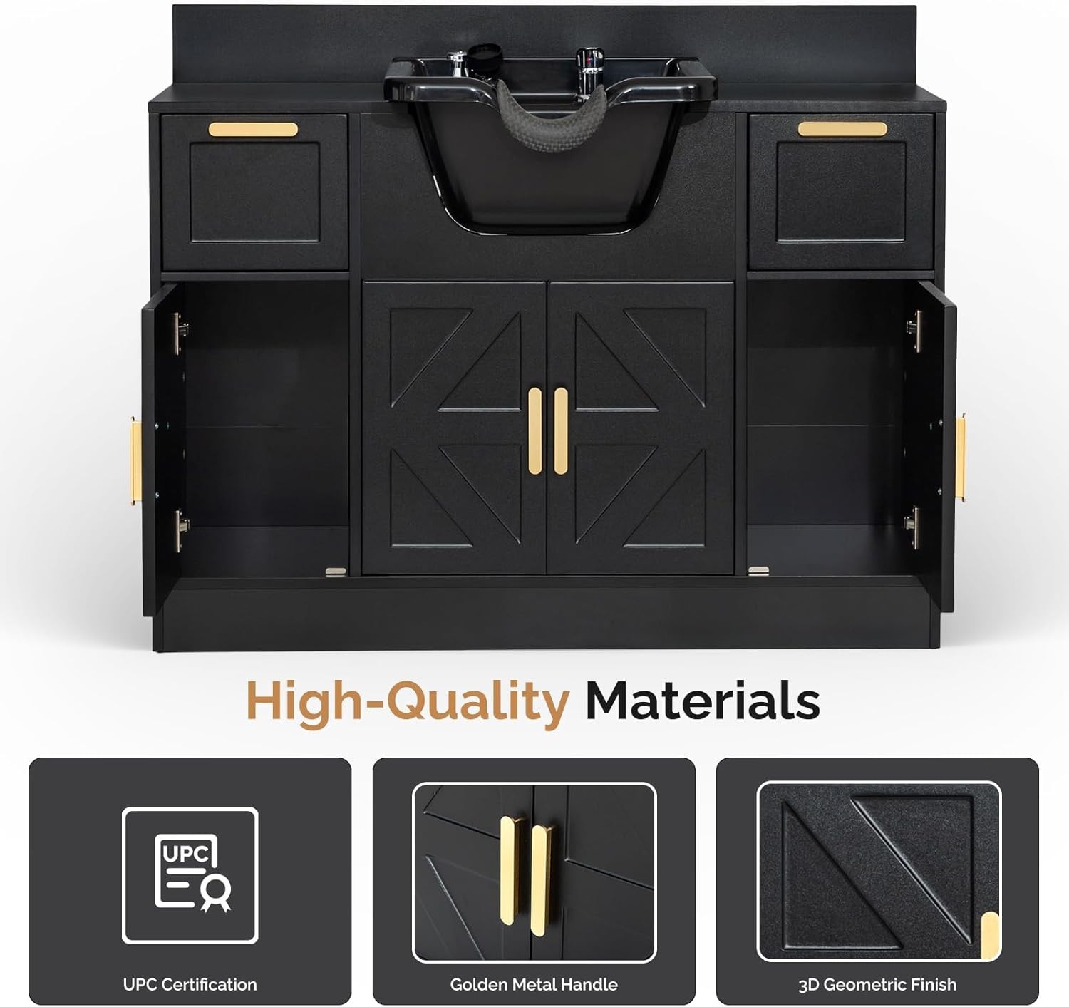 Salon Station, Shampoo Bowl with Cabinet & Drawer, UPC Certified Sprayer Faucet