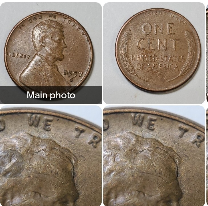 1957 D cracked skull error  Lincoln Wheat Cent#61