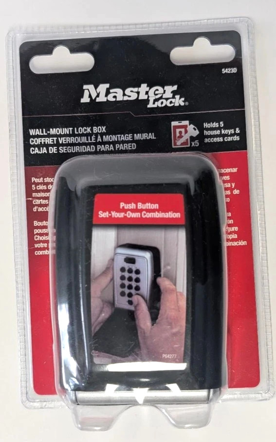 Master Lock Wall-Mount Lock Box Push Button Set Your Own Combo Black 5423D