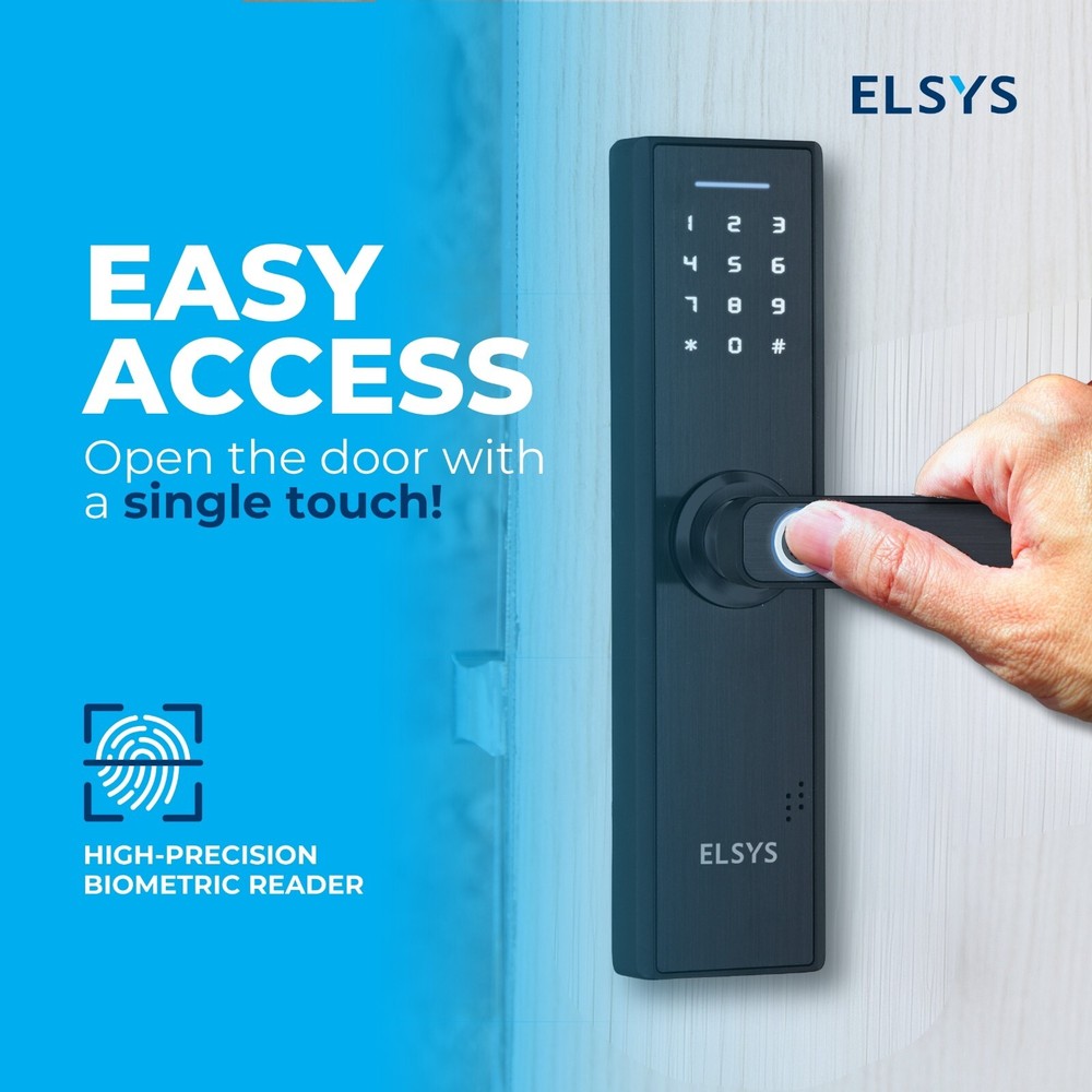 Digital Lock with Handle - Fingerprint Door Lock & Numeric Access - Black