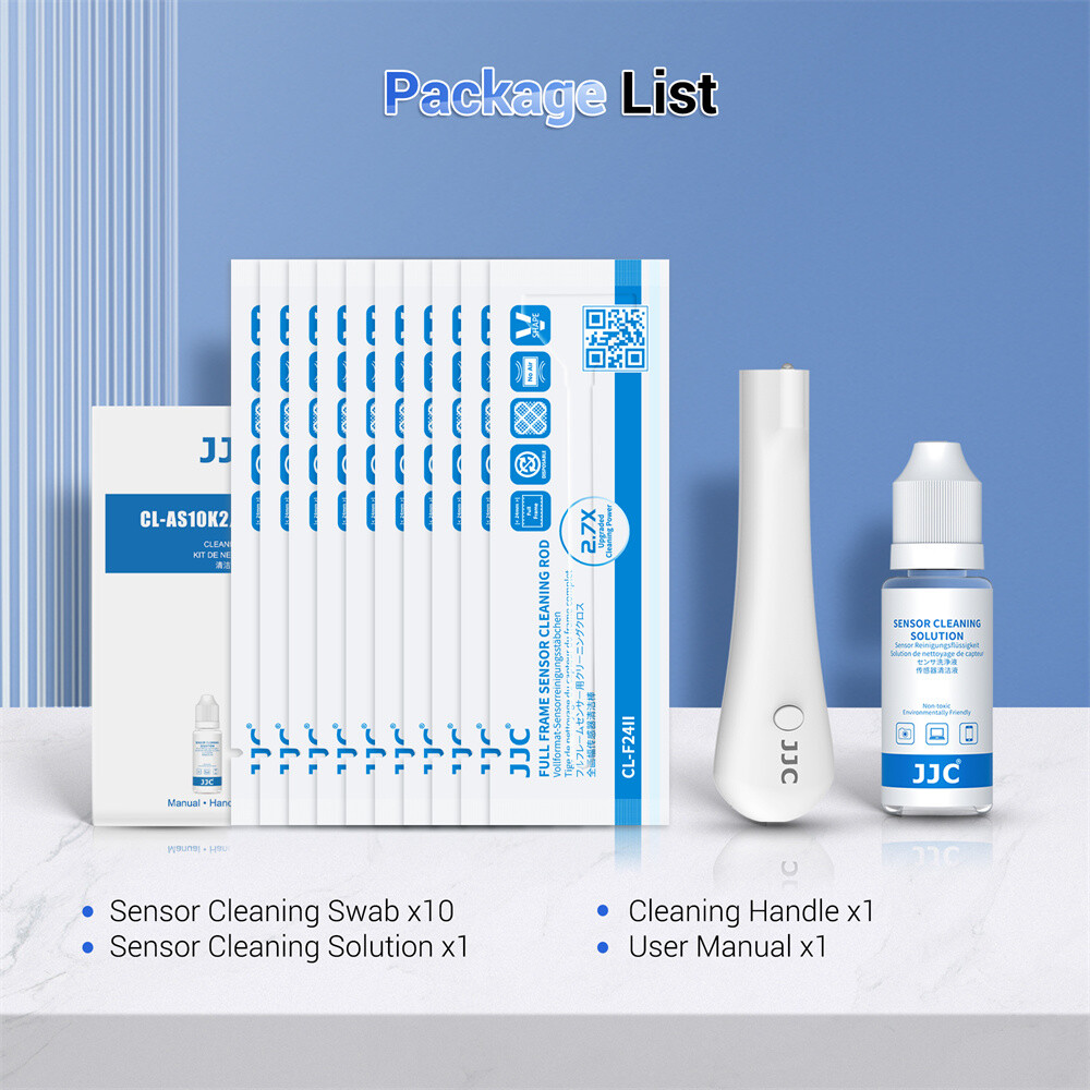 JJC 10pcs Full Frame Sensor Cleaning Swab Kit Solution with Handle Light Camera