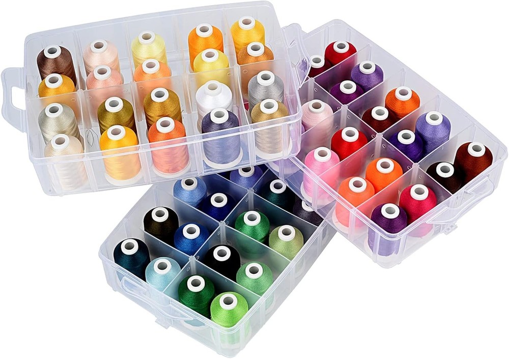 Embroidery Thread 63 Colors - 550yd Polyester Spools, Stackable Box, Starter Kit