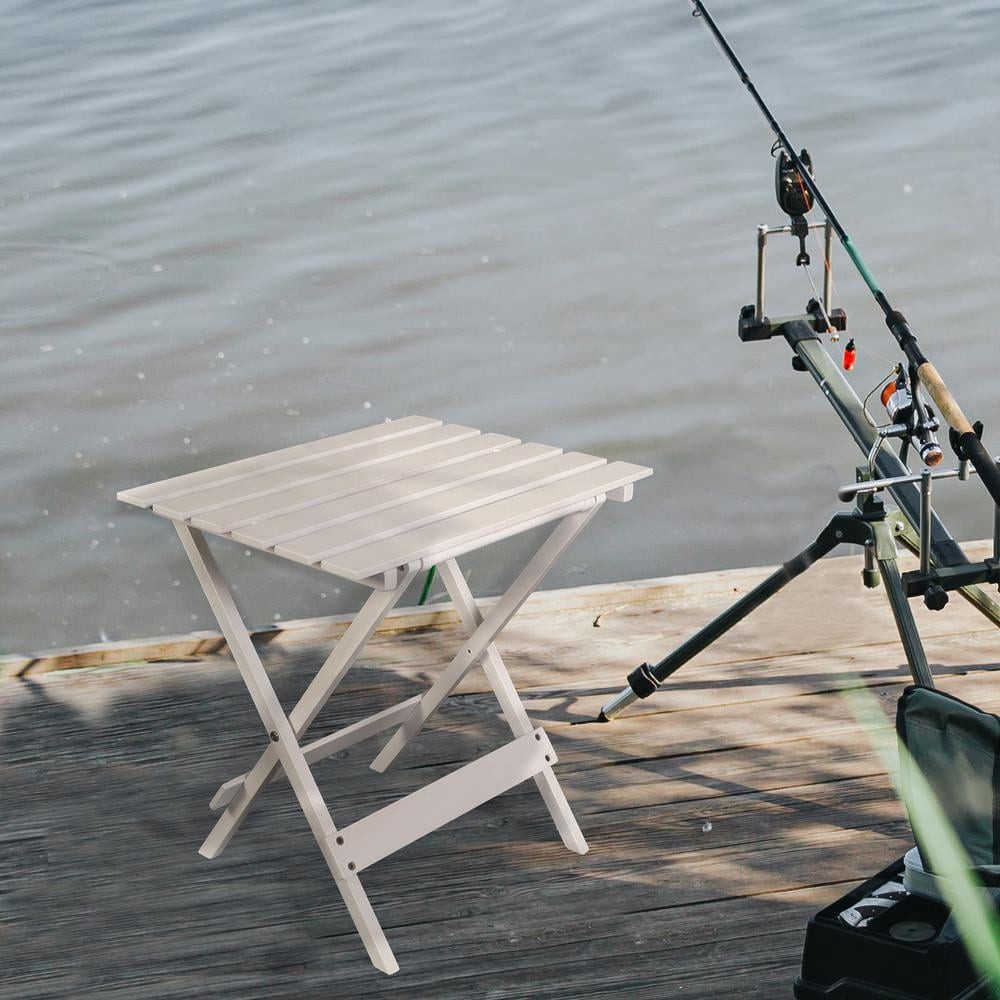 Small Solid Wood Folding Side Table 2-Piece Set White Portable Patio Outdoor